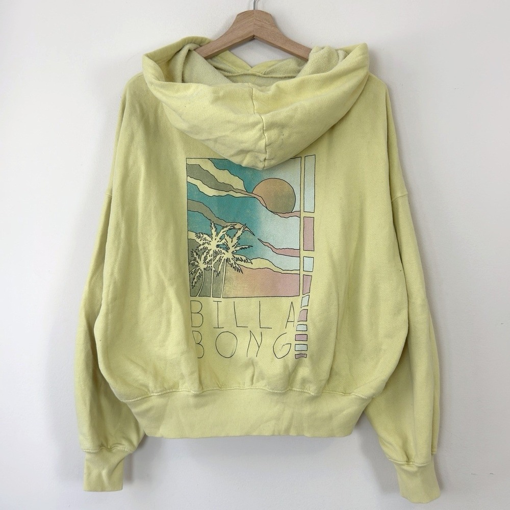 Billabong Surf Surfing Graphic Yellow Crop Women's Hoodie - XL